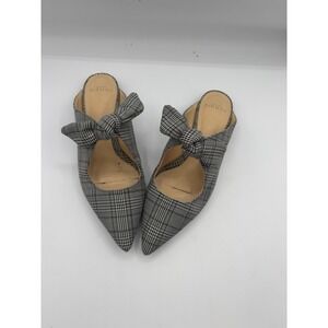Alexandre Birman Plaid Evelyn Bow Flats Pointed Toe 37.5 Gray Career